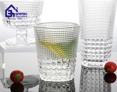 11oz new designs handmade embossed crystal glass water drinking cup with engraved dot design