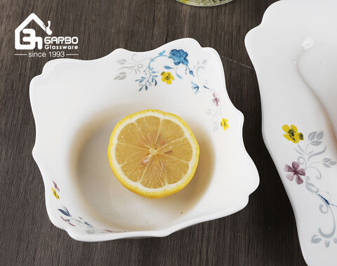 Exquisite Irregular Opal Glass Tableware Set with Intricate Decal Decor