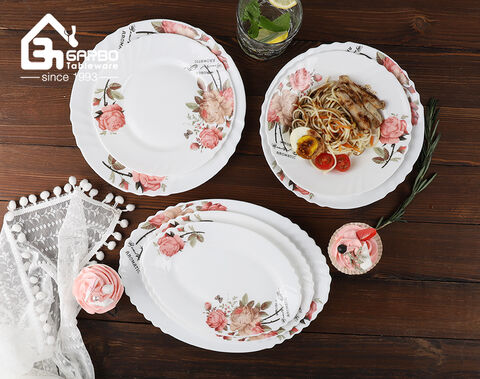 Hot sale white opal plate with flower decal design