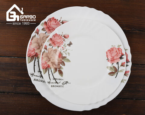 Hot sale white opal plate with flower decal design