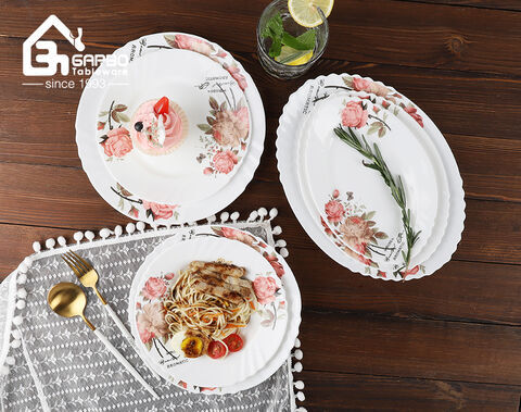 Hot sale white opal plate with flower decal design