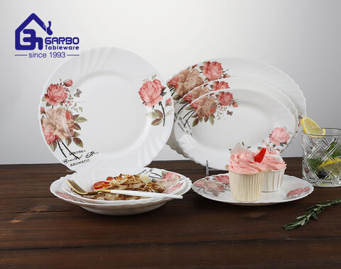 high quality white opal plate with elegant flower decal