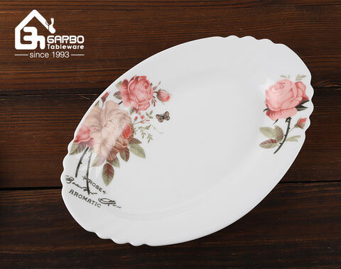 high quality white opal plate with elegant flower decal