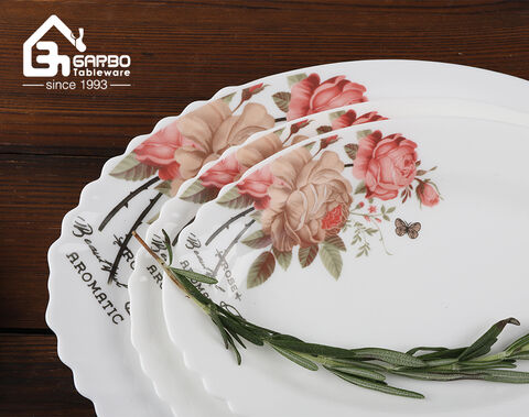 high quality white opal plate with elegant flower decal