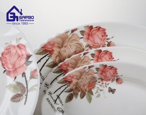 high quality white opal plate with elegant flower decal