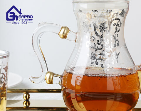 Borosilicate Heat Resistant Glass Tea Pot with Golden Decal Tea Drinking Set