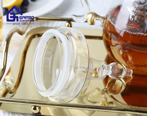 Borosilicate Heat Resistant Glass Tea Pot with Golden Decal Tea Drinking Set