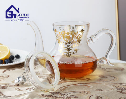 Handmade high-borosilicate 7pcs Arabic morocco teapot set with golden pattern