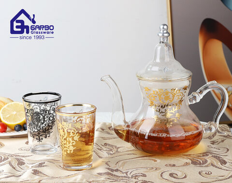 Morocco style 7pcs Arabic glass teapot set with golden decal gift pack