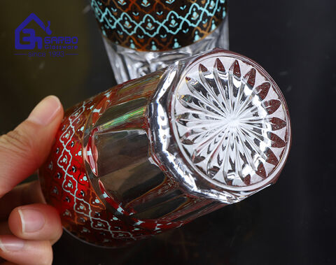 High-end glass tea cup with pretty decal for Morocco market