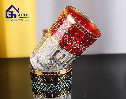 High-end glass tea cup with pretty decal for Morocco market