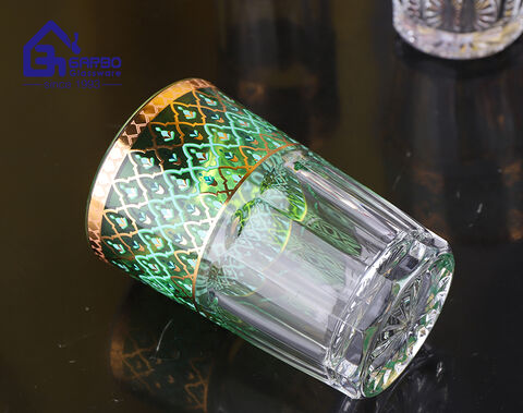 High-end glass tea cup with pretty decal for Morocco market