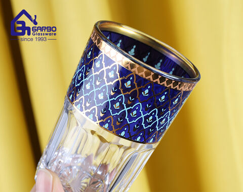 High-end glass tea cup with pretty decal for Morocco market