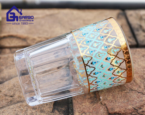 High-end glass tea cup with pretty decal for Morocco market