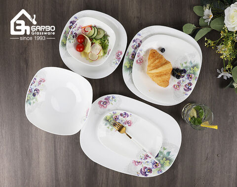 Customize flower decal opal glass dinnerware set 25pcs for 6 people