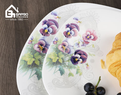 Customize flower decal opal glass dinnerware set 25pcs for 6 people