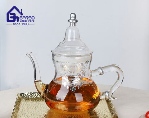 Arabic style borosilicate glass tea pitcher with gold design