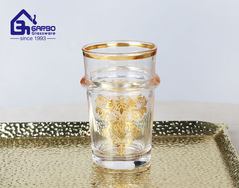 Arabic style borosilicate glass tea pitcher with gold design