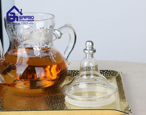 Arabic style borosilicate glass tea pitcher with gold design