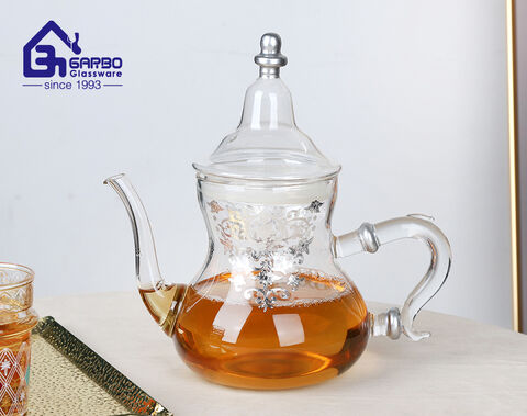 hot sale borosilicate glass tea jug with gold in Arabic market