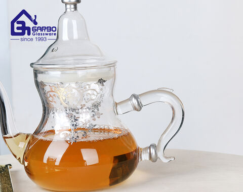 hot sale borosilicate glass tea jug with gold in Arabic market