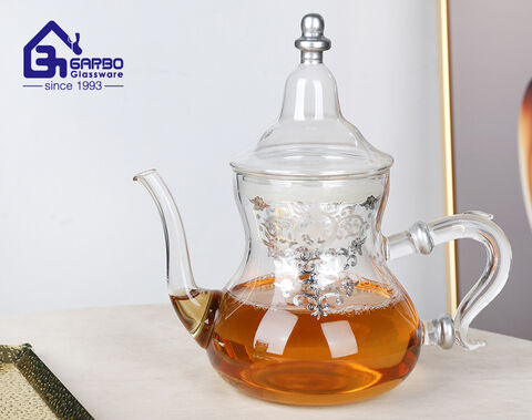 hot sale borosilicate glass tea jug with gold in Arabic market