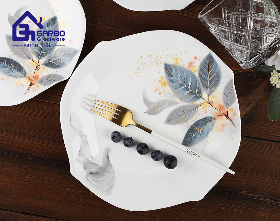 10.5 inch flat opal glass food plate with decal custom tableware opal glassware