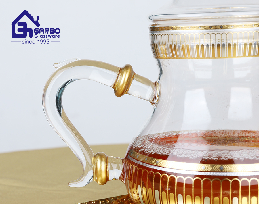 Luxury Morocco Style Hot Tea Set 7PCS Arabic Glass Teapot with 130ml Drinking Tea Cup Set 