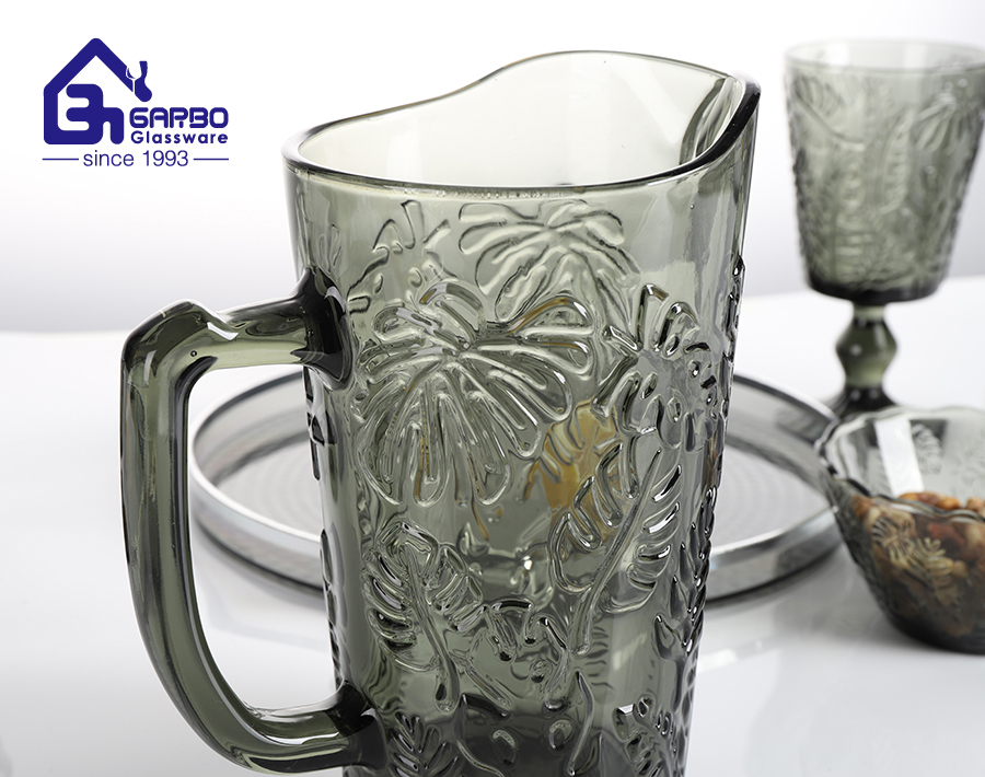 280ML embossed gray solid colored drinking glass with plant pattern