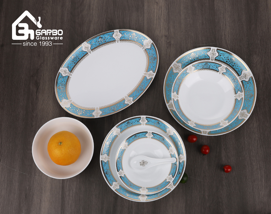 decal white opal glass dinnerware set plate bowl for home use