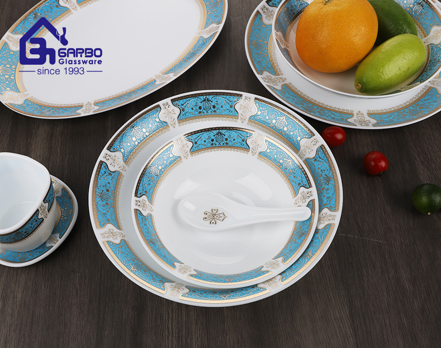 decal white opal glass dinnerware set plate bowl for home use