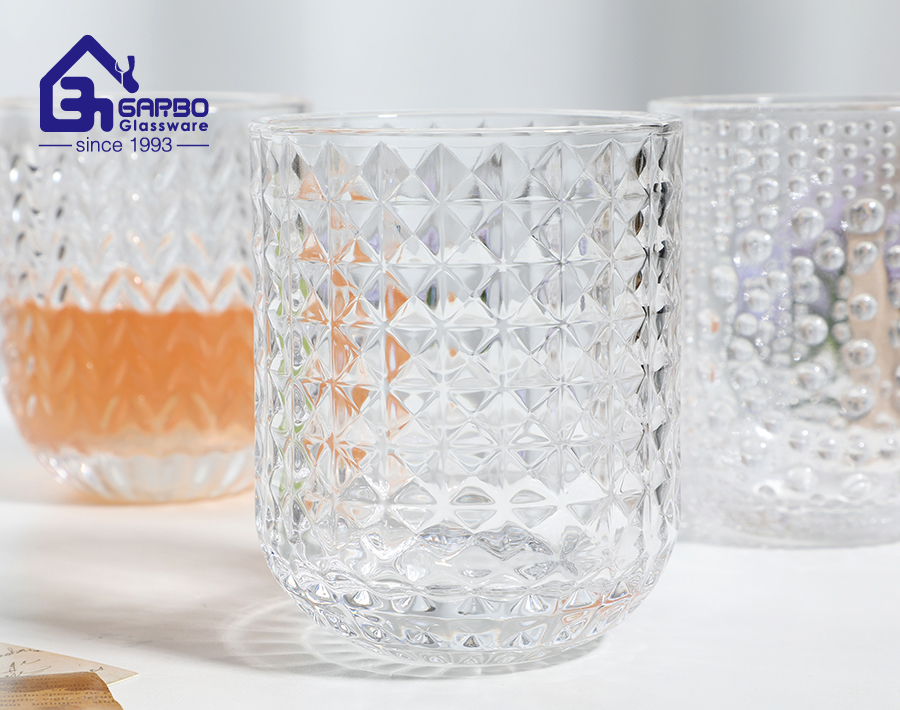 High white glass cup with different pattern for whisky