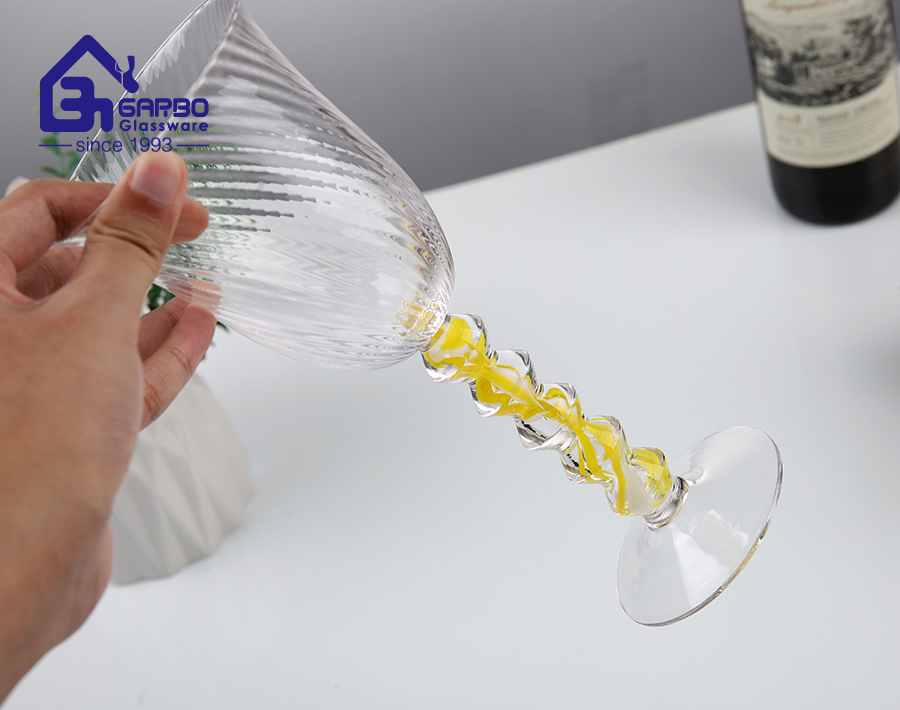 High-end style drinking glasses handmade glass cup with yellow color dot design