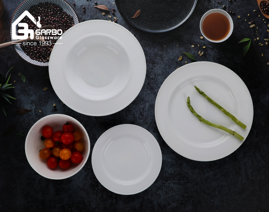 new series white opal glass bowl plate with Vertical lines pattern