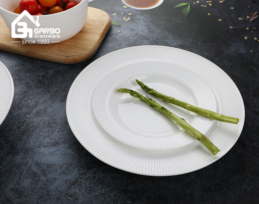 new series white opal glass bowl plate with Vertical lines pattern