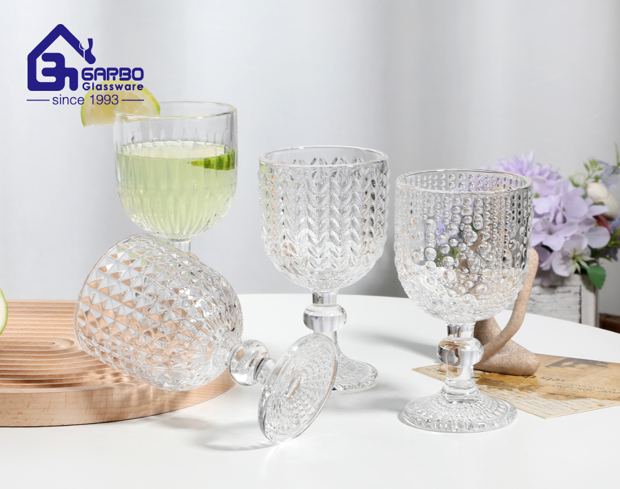 245ml high quality classic engraved pattern design glass goblet 