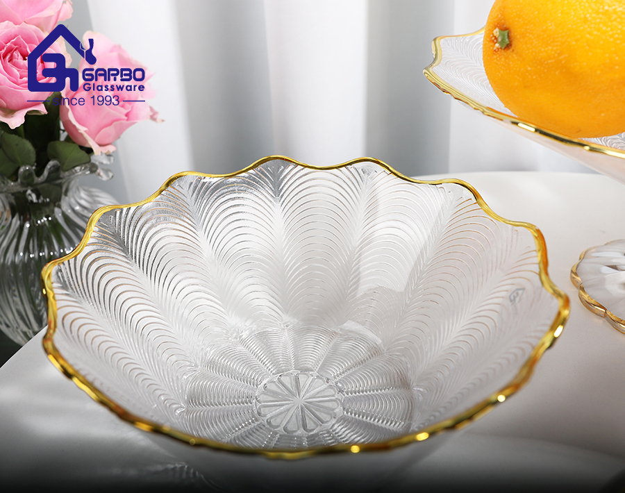 6/8 inches factory price handmade glass serving plate with golden rim