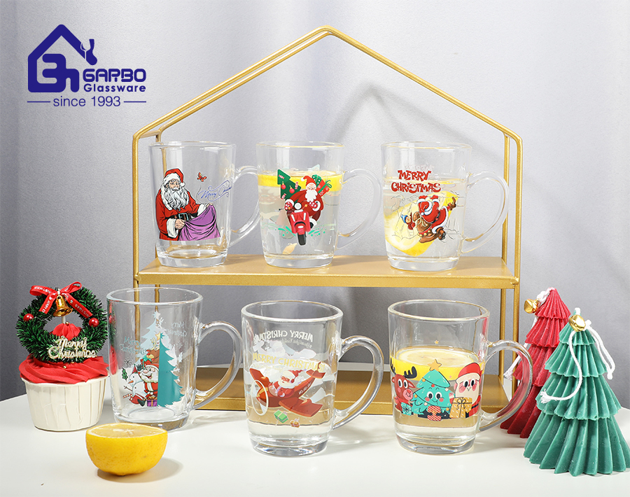 220ml hot sale Christmas series glass mug elegant glass cup