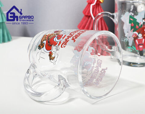 220ml hot sale Christmas series glass mug elegant glass cup