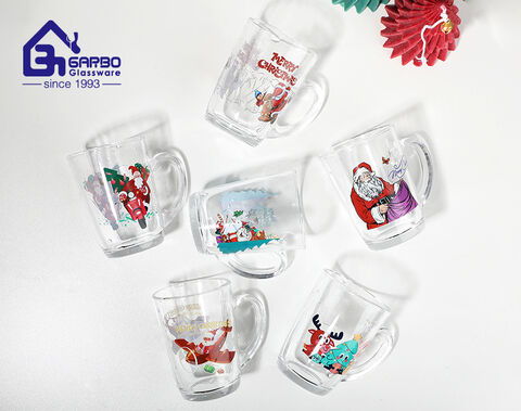 Christmas design glass cup classic mug for holiday gift items