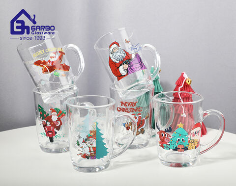 Christmas design glass cup classic mug for holiday gift items