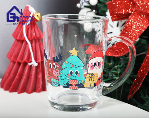 Christmas design glass cup classic mug for holiday gift items