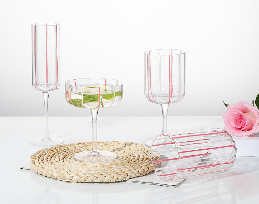 high-end gift items glass stemware with pink color hand painted design