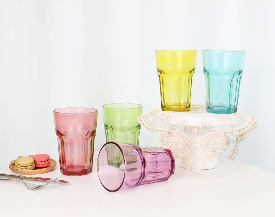 Glass cup factory available 440ml rock glass cup with color