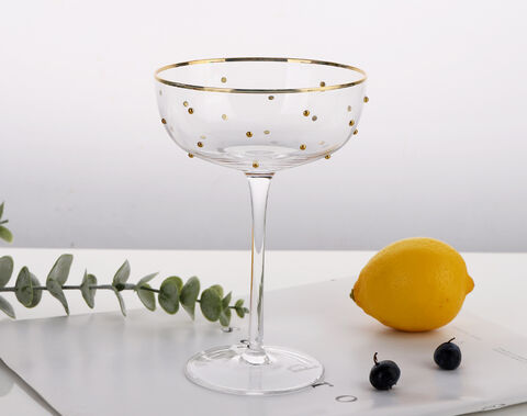 Wholesale handmade cocktail glass with gold rim decoration Golden beads