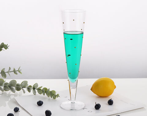 Wholesale handmade cocktail glass with gold rim decoration Golden beads