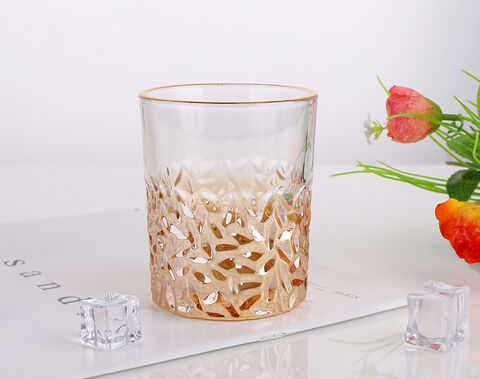 Ion Plating Color Whisky Glass Cup 11oz 320ml Gold Rim Drinking Glass Tumbler