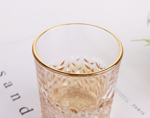 Ion Plating Color Whisky Glass Cup 11oz 320ml Gold Rim Drinking Glass Tumbler