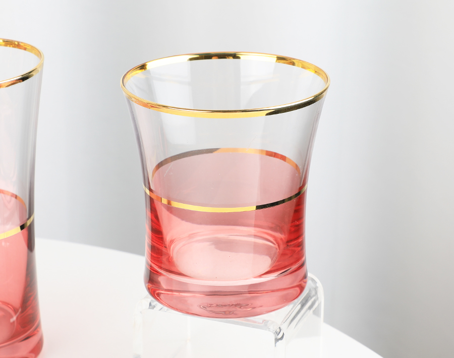 Spraying Color Drinking Glass Cup 420ml Glass Tumbler with Gold Rim