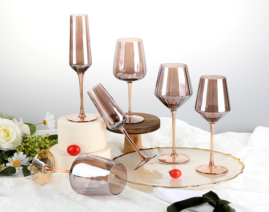 Luxury design glass stemware wine glass with ion-plating